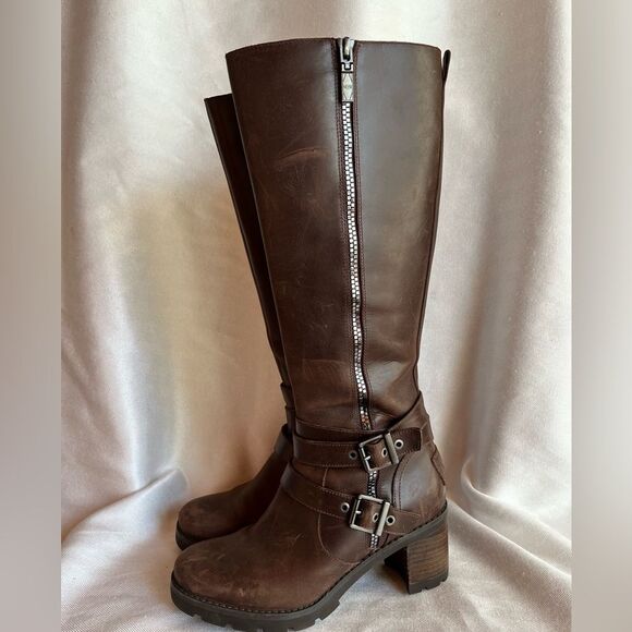 UGG Lana Brown Leather & Shearling Biker Boot, knee high, zipper & buckle size 7 - Picture 5 of 13